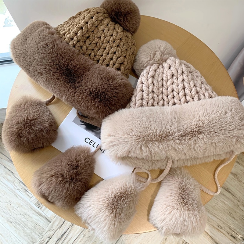 Bonnet en tricot avec pompon fausse fourrure – Image 4