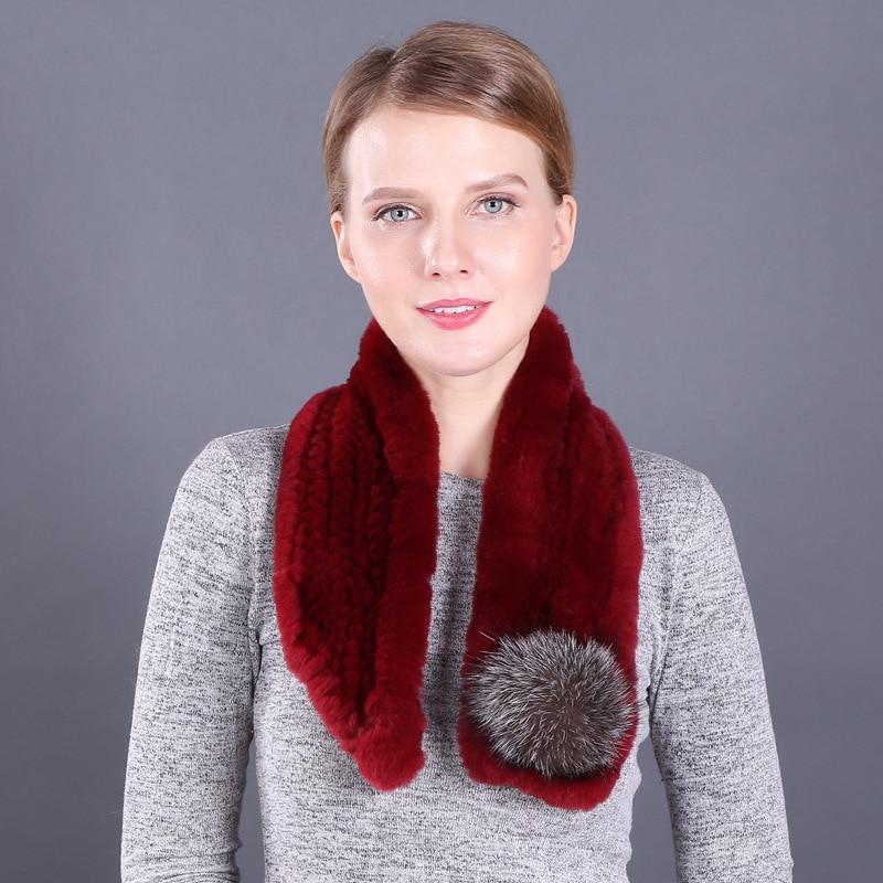 Écharpe à pompon en fourrure de lapin Rex pour femme – Image 3