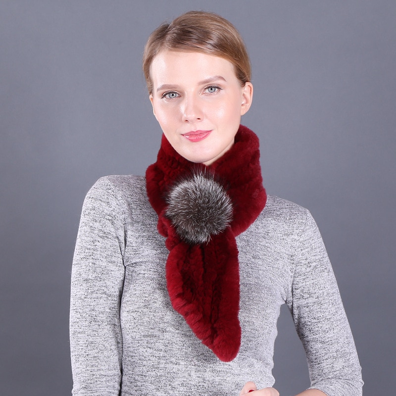 Écharpe à pompon en fourrure de lapin Rex pour femme – Image 2
