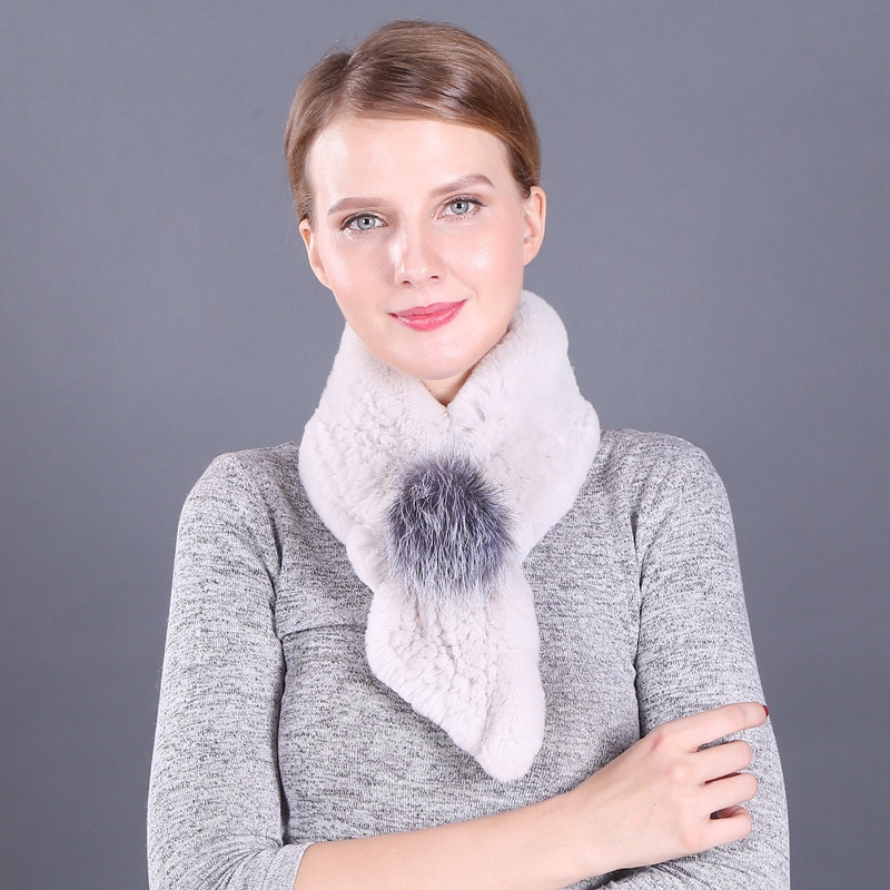 Écharpe à pompon en fourrure de lapin Rex pour femme – Image 4