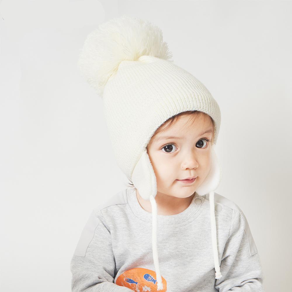 Bonnet gros pompon pour bébé doublure et oreillettes – Image 3