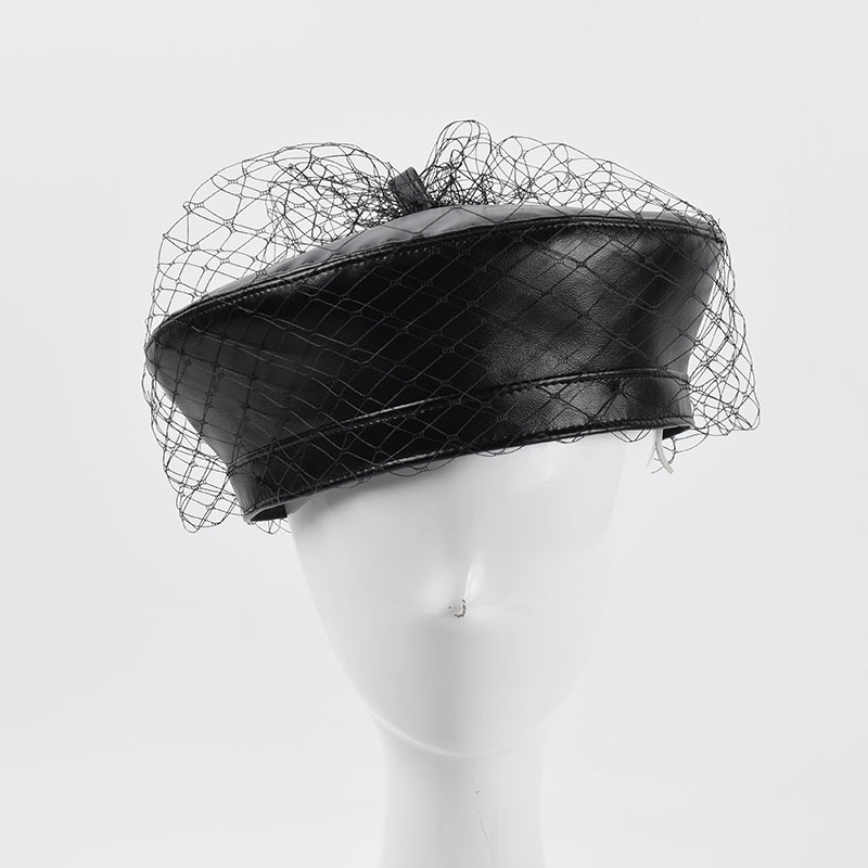 Béret en cuir PU à maille pour femme – Image 2