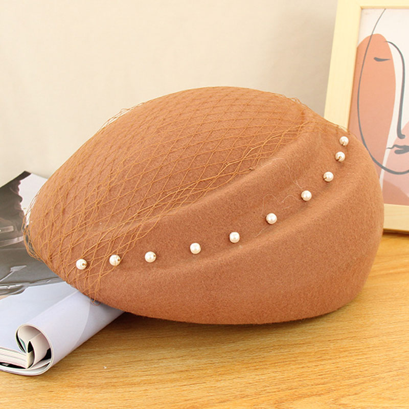 Béret français feutre de laine filet et perles – Image 2