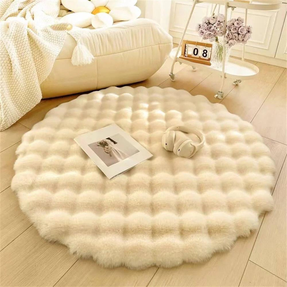 Crème Style Tapis Rond Moelleux Épais – Image 5