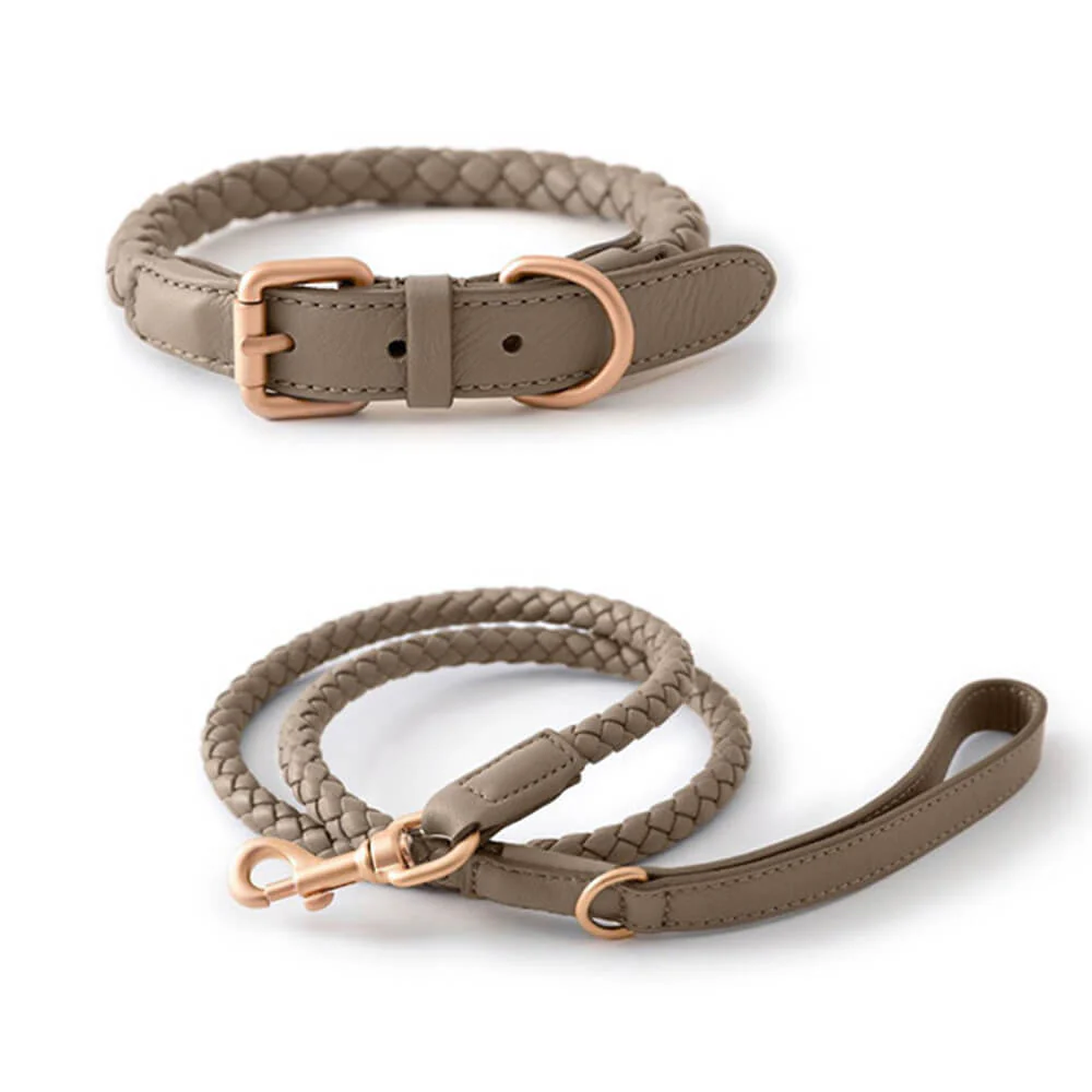 Ensemble Collier et Laisse pour Chiot en Similicuir Tressé à la Main – Image 8