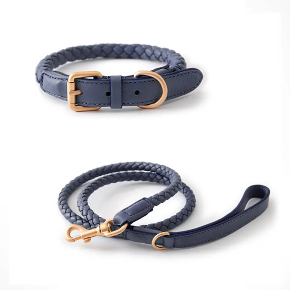 Ensemble Collier et Laisse pour Chiot en Similicuir Tressé à la Main – Image 9